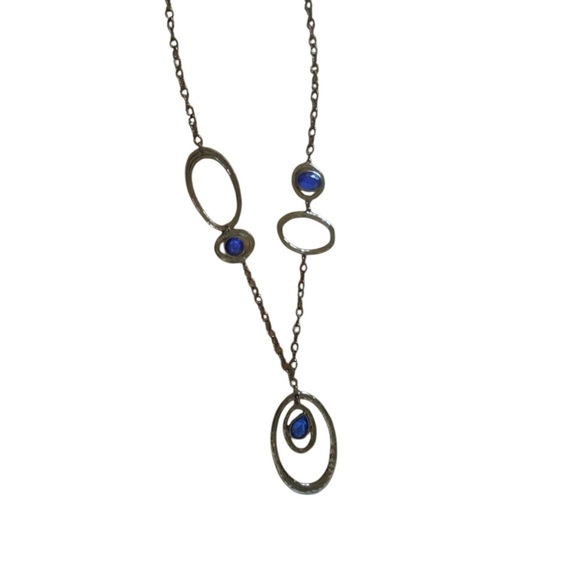 Vintage Y2K Chicos long dark Silver Tone Necklace Blue stone Layering Piece Boho - Picture 2 of 7